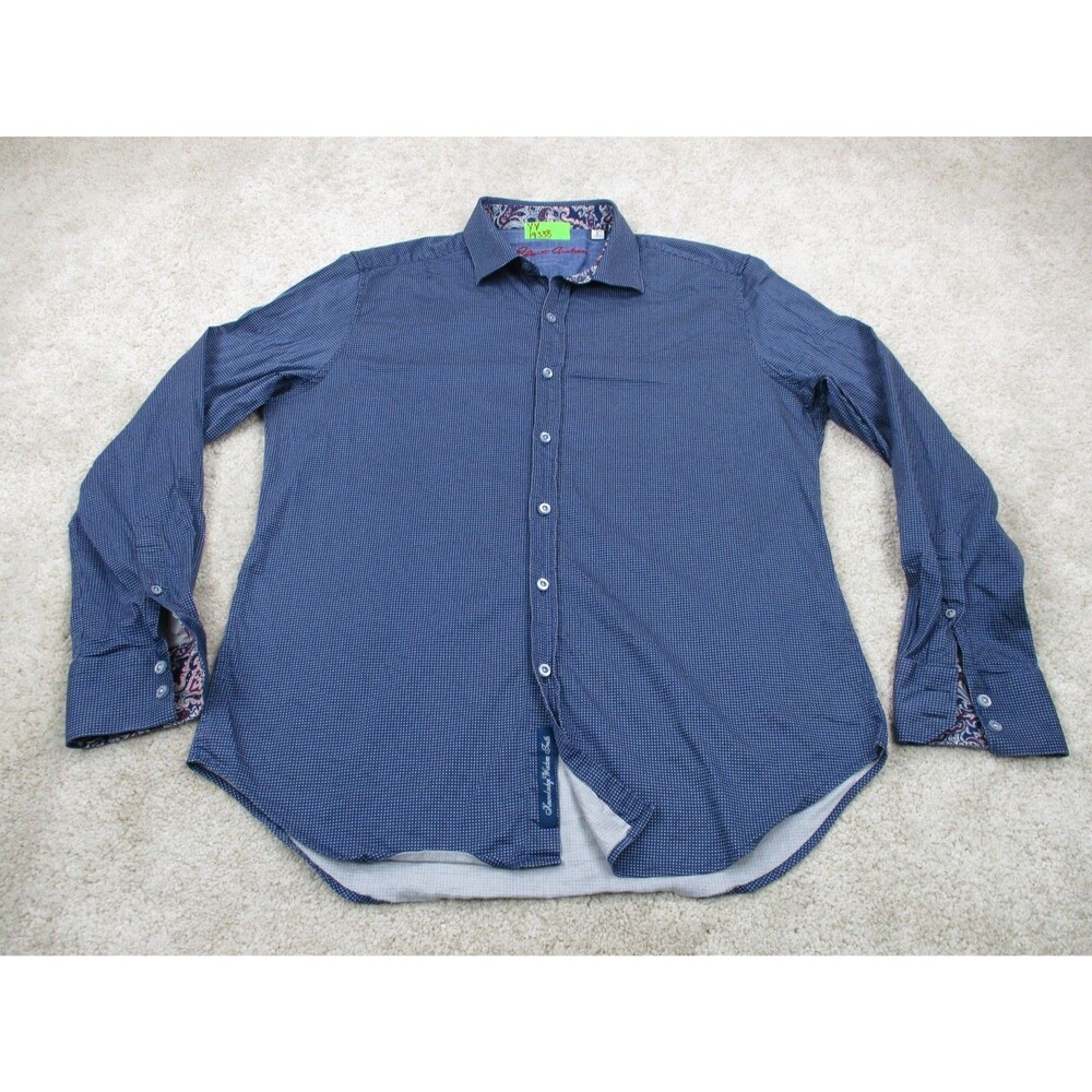 Robert Graham Shirt Men Large Classic Blue Polka Dot Flip Cuff Casual Button Up